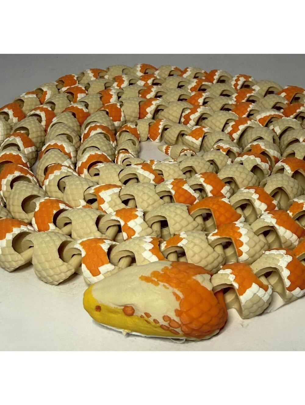 3D Printed LONG Snake - PLA - Beige, Orange, White - Over 7ft Long